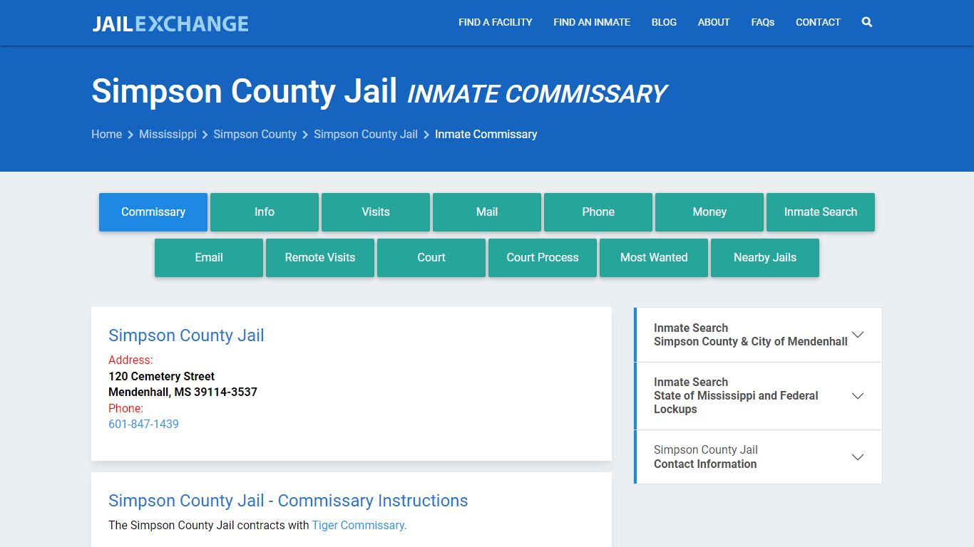 Inmate Commissary, Care Packs - Simpson County Jail, MS